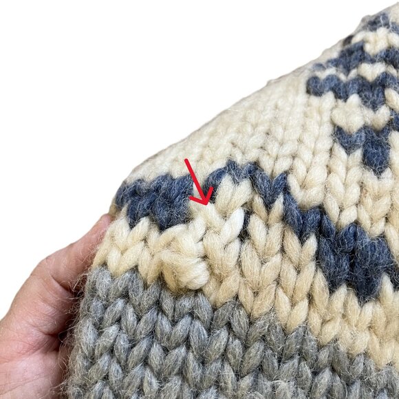 Cowichan Hand Knit Wool Cardigan Sweater Blue/Cream Snowflake Pattern Vintage - Picture 4 of 8
